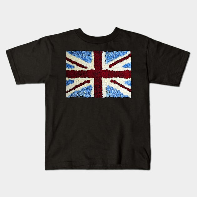 Floral Union Jack Flag Kids T-Shirt by Ludwig Wagner